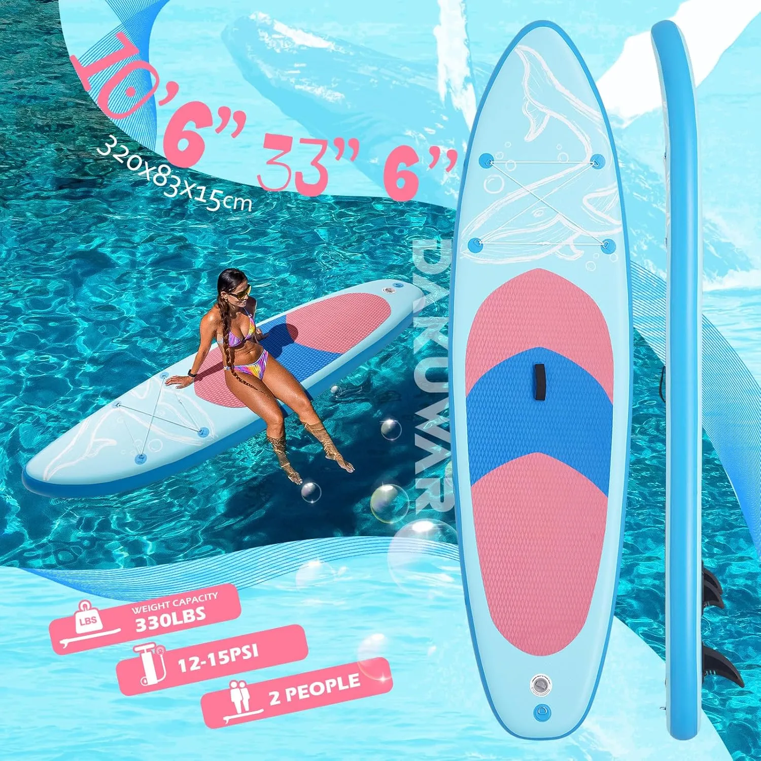 DAKUWAR Paddle Board 10'6''/10' Inflatable Stand Up Paddle Boards with SUP Accessories Ultra-Light Paddleboard Non-Slip Comfort Deck for Adults & Youth of All Skill Levels
