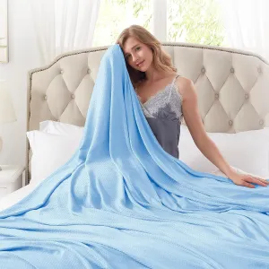 DANGTOP Cooling Blanket, 100% Bamboo-Derived Rayon, Absorbs Body Heat, Ultra-Cool Lightweight, Blue, 90x108 inches
