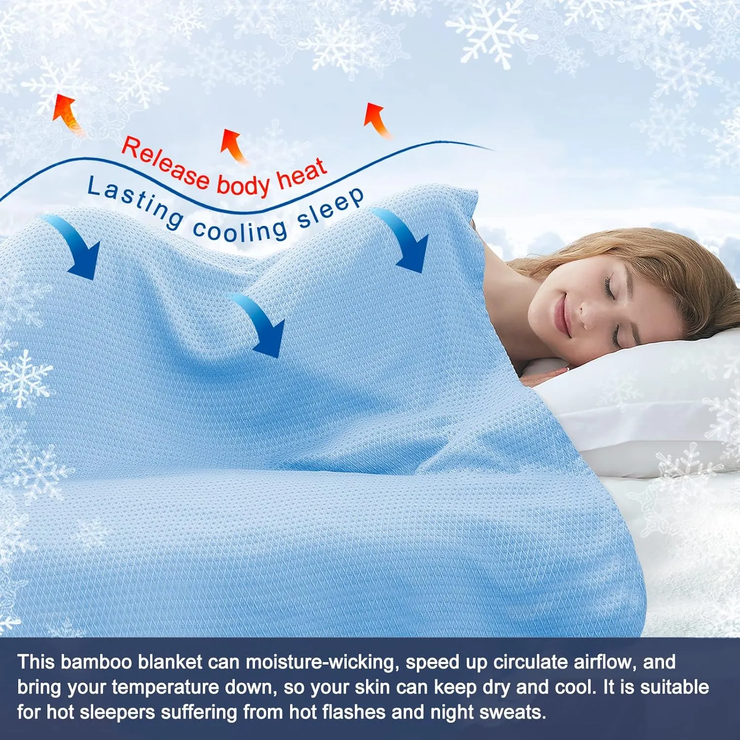 DANGTOP Cooling Blanket, 100% Bamboo-Derived Rayon, Absorbs Body Heat, Ultra-Cool Lightweight, Blue, 90x108 inches