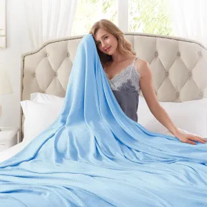 DANGTOP Cooling Blankets, 100% Rayon Derived from Bamboo, Absorbs Body Heat to Keep Cool on Warm Night, Ultra-Cool Lightweight Blanket(79x91 inches, Blue)