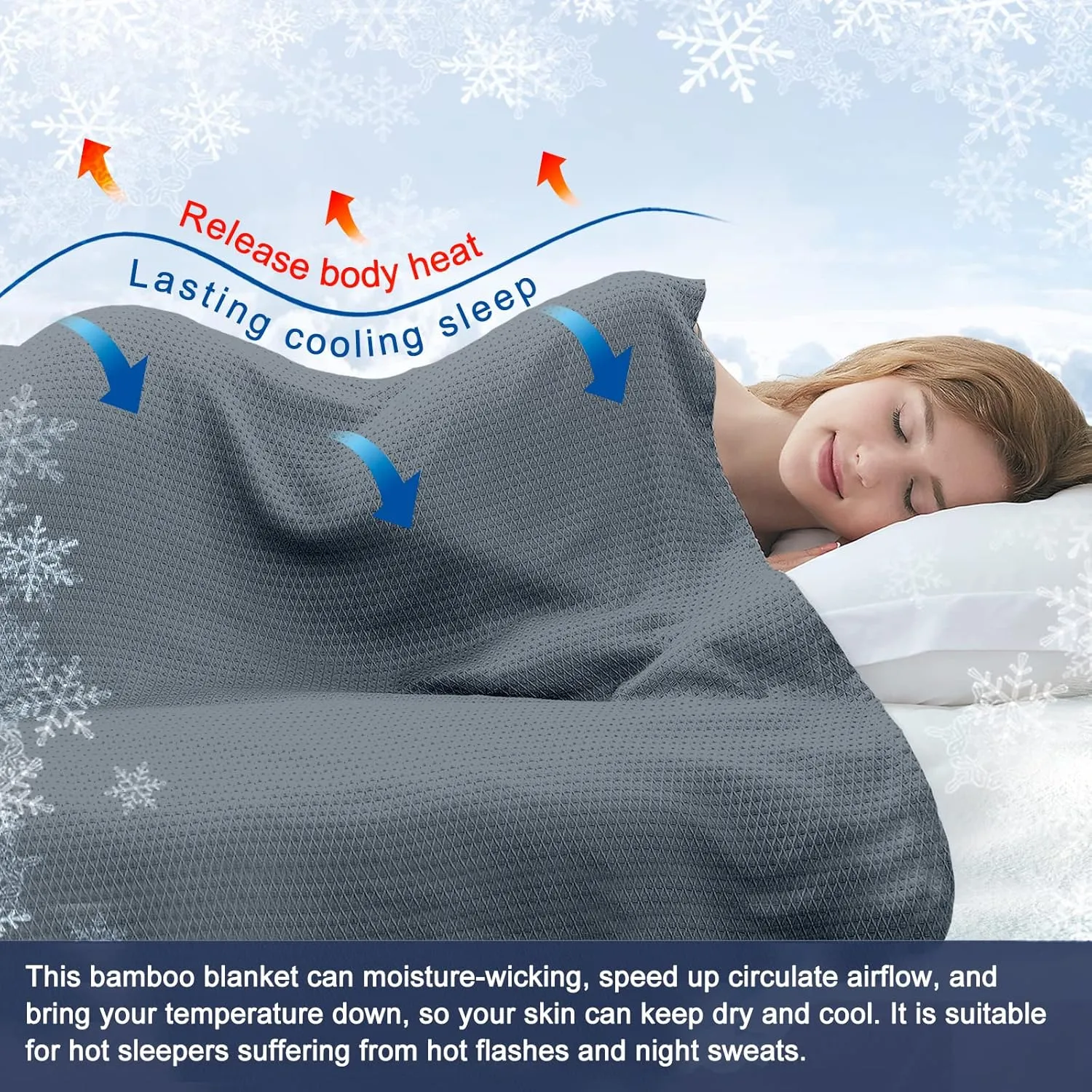 DANGTOP Cooling Blankets, 100% Rayon Derived from Bamboo, Absorbs Body Heat to Keep Cool on Warm Night, Ultra-Cool Lightweight Blanket(79x91 inches, Steel Grey)