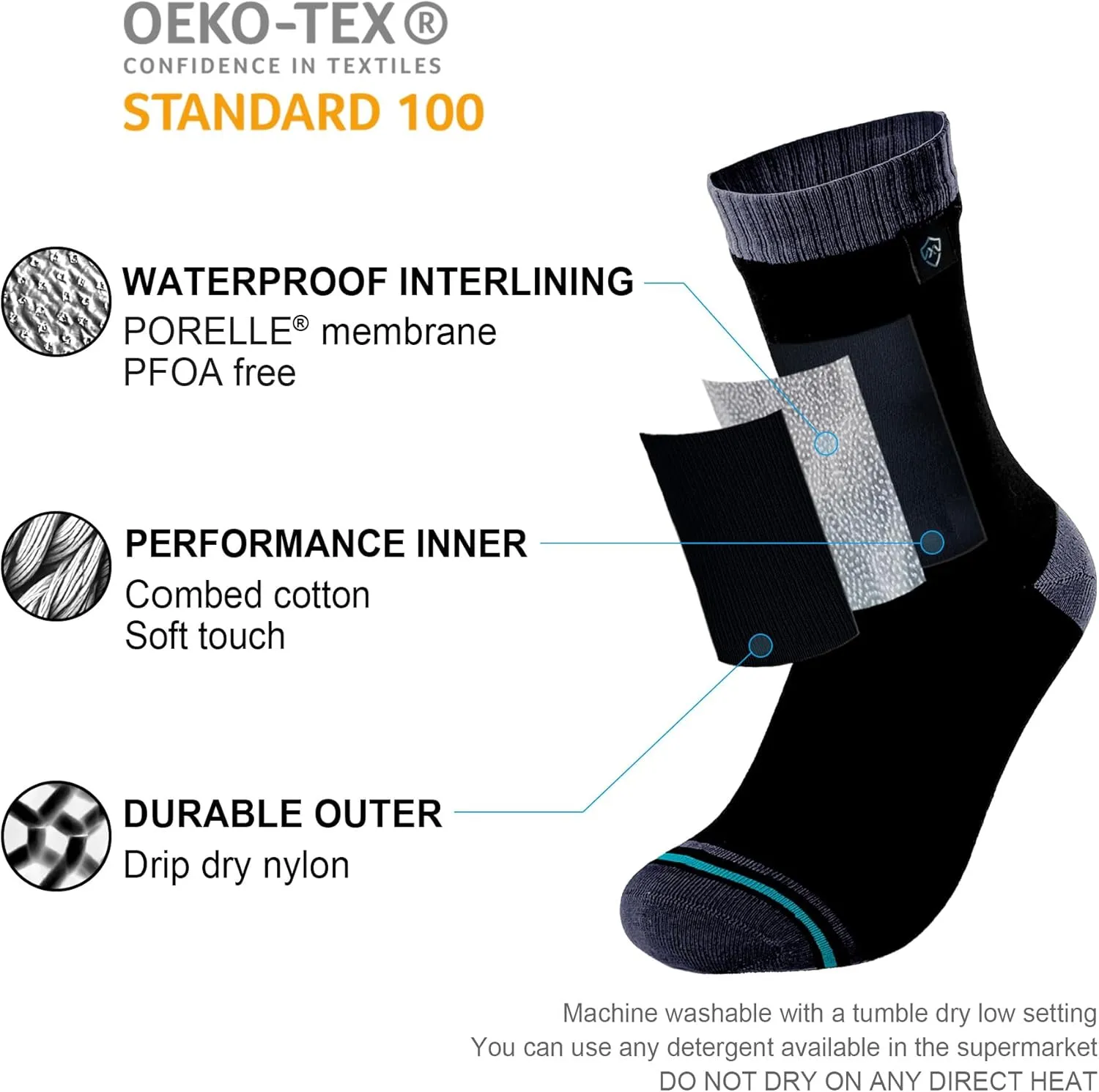 DexShell Waterproof Socks for Men & Women, Ultralite for Hiking Walking Outdoor Activities in Cold Wet Weather, Unisex Ankle