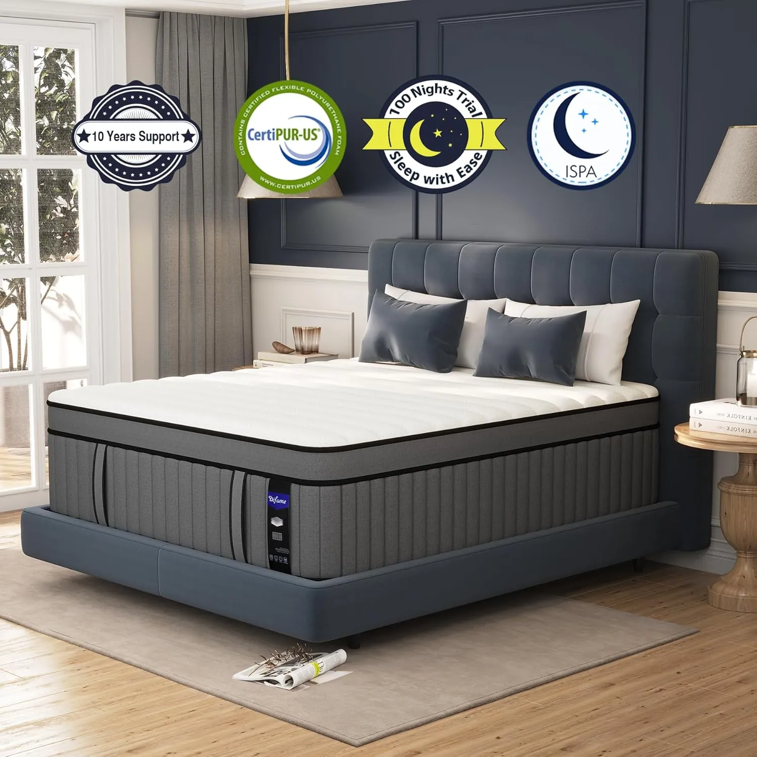 DIFAME Full Size Mattress,12 inch Full Mattress in a Box,Hybrid Mattresses with Gel Memory Foam & Pocket Springs, Pressure Relief, Cooling, Enhanced Edge Support,Firm