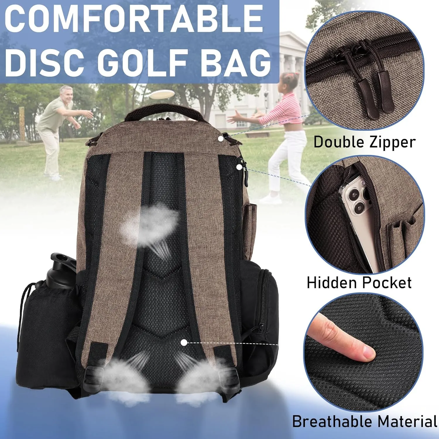 Disc Golf Bag,Durable Disc Golf Backpack Holds 25  Discs,Lightweight Frisbee Golf Bag with Mutiple Pockets,Disc Golf Accessories(Disc Not Included)