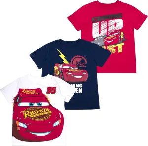 Disney Cars Lightning McQueen Boys 3 Pack Short Sleeve T-Shirt for Toddler and Big Kids