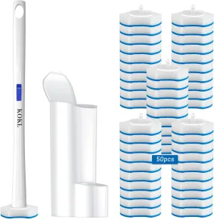Disposable Toilet Brush, Toilet Bowl Cleaner Brush with 50PCS Toilet Brush Refills, Toilet Cleaner Refill Pads, Disposable Toilet Bowl Brush and Storage Caddy for Bathroom Cleaning(1-Set)