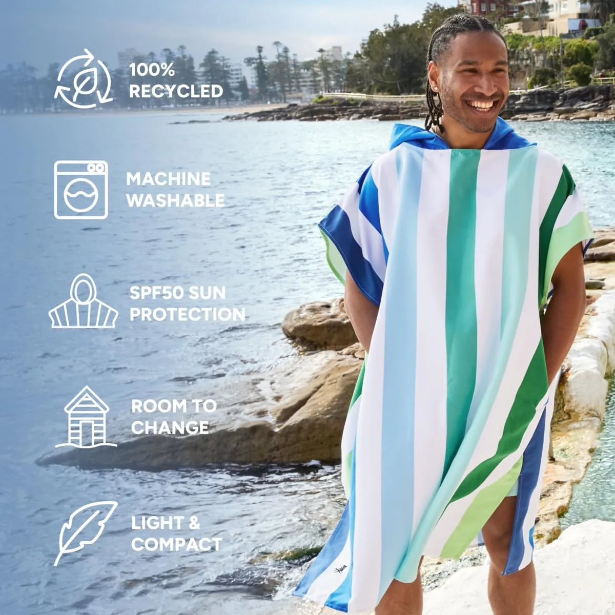 Dock & Bay Adult Poncho - Hooded Towel with Deep Pockets, Changing Robe - Quick Dry - Compact, Lightweight - Includes Bag