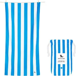 Dock & Bay Beach Towel - Quick Dry, Sand Free - Compact, Lightweight - 100% Recycled - Includes Bag - Cabana - Bondi Blue - Large (160x90cm, 63x35)