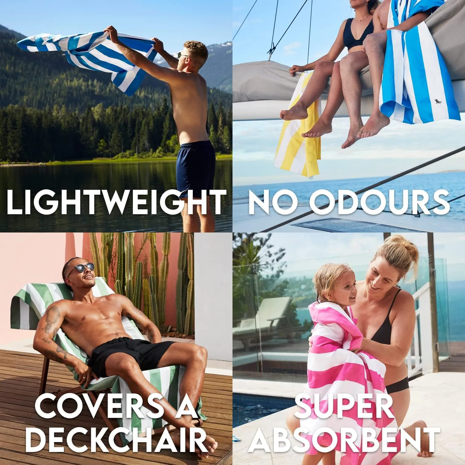 Dock & Bay Beach Towel - Quick Dry, Sand Free - Compact, Lightweight - 100% Recycled - Includes Bag - Cabana - Bondi Blue - Large (160x90cm, 63x35)