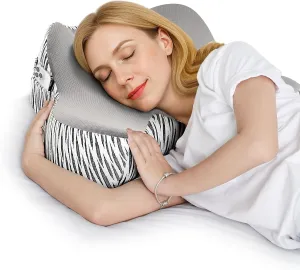 DONAMA Cervical Neck Pillow, Cooling Memory Foam Pillows for Neck Support, Ergonomic Side Sleeper Pillow, Contour Orthopedic Bed Pillows for Side Back Stomach Sleepers with Pillowcase (Light Grey)