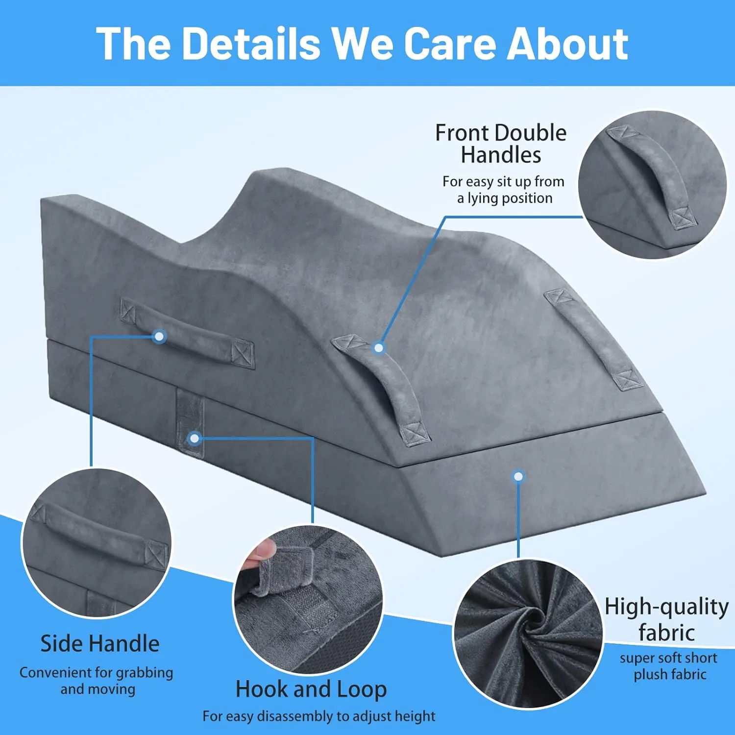Double Leg Elevation Pillows, Wedge Pillow for After Surgery, Memory Foam Support Adjustable, Comfort Care for Back Knee Hip Ankles Pain, Knee Pillow for Sleeping Blood Circulation Grey