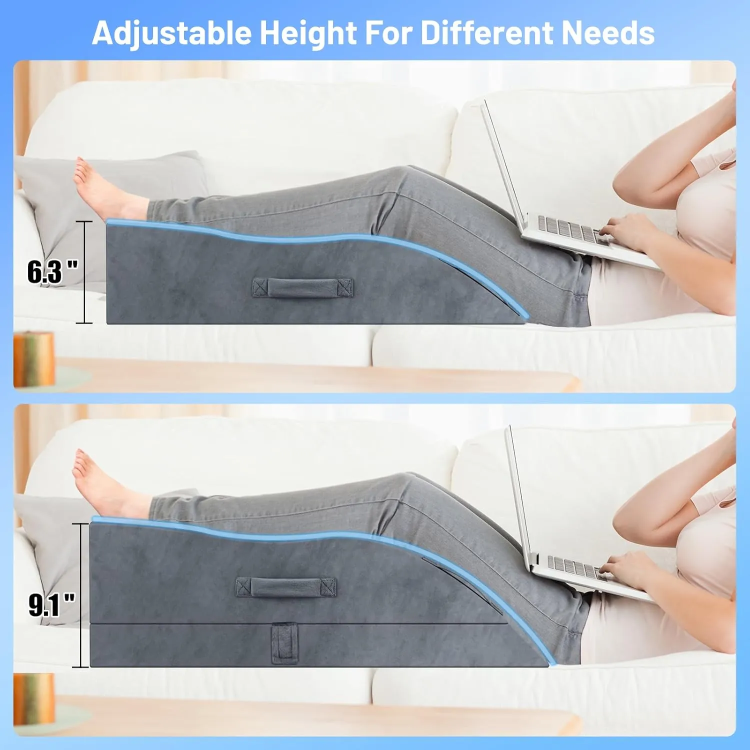 Double Leg Elevation Pillows, Wedge Pillow for After Surgery, Memory Foam Support Adjustable, Comfort Care for Back Knee Hip Ankles Pain, Knee Pillow for Sleeping Blood Circulation Grey
