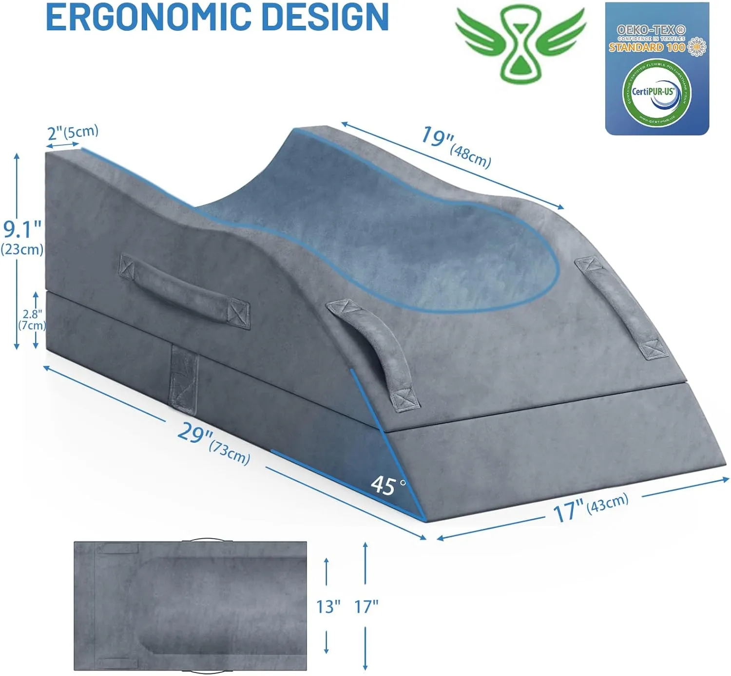 Double Leg Elevation Pillows, Wedge Pillow for After Surgery, Memory Foam Support Adjustable, Comfort Care for Back Knee Hip Ankles Pain, Knee Pillow for Sleeping Blood Circulation Grey