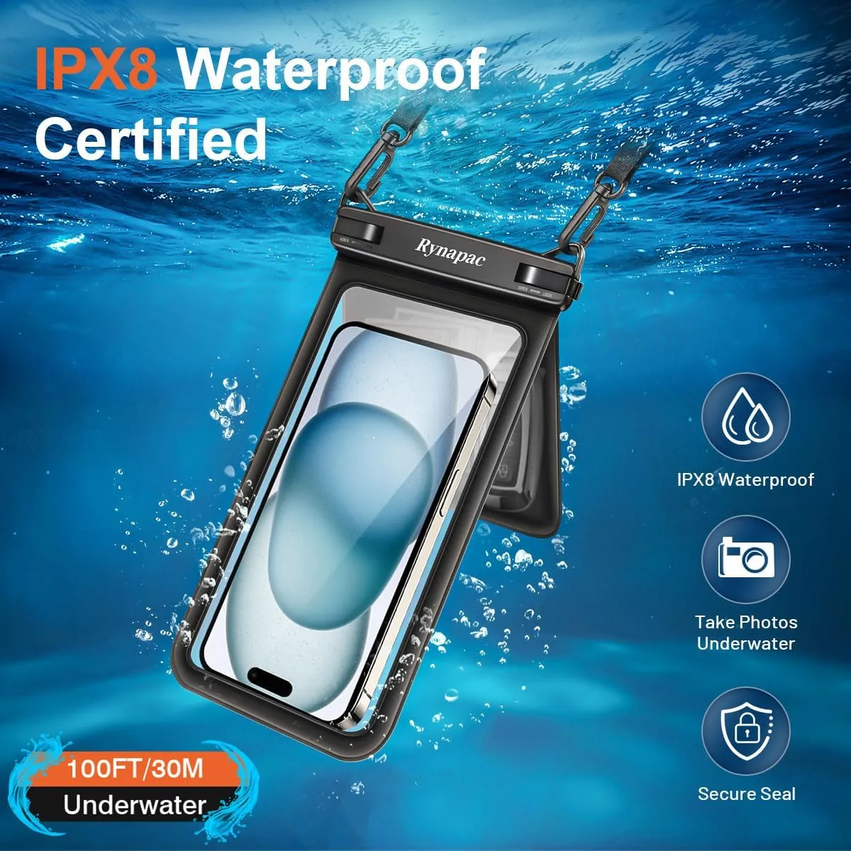 Double Space Waterproof Phone Pouch, 2 Pack Waterproof Phone Case with Lanyard for iPhone 15 Pro Max Galaxy S23 Pixel 7a up to 8.5’’, Cellphone Dry Bag for Beach Vacation (Black Green)