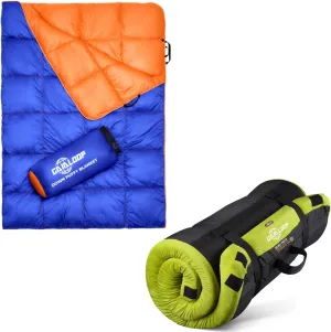 Down Puffy Camping Blanket & Memory Foam Camping Mattress Bundle