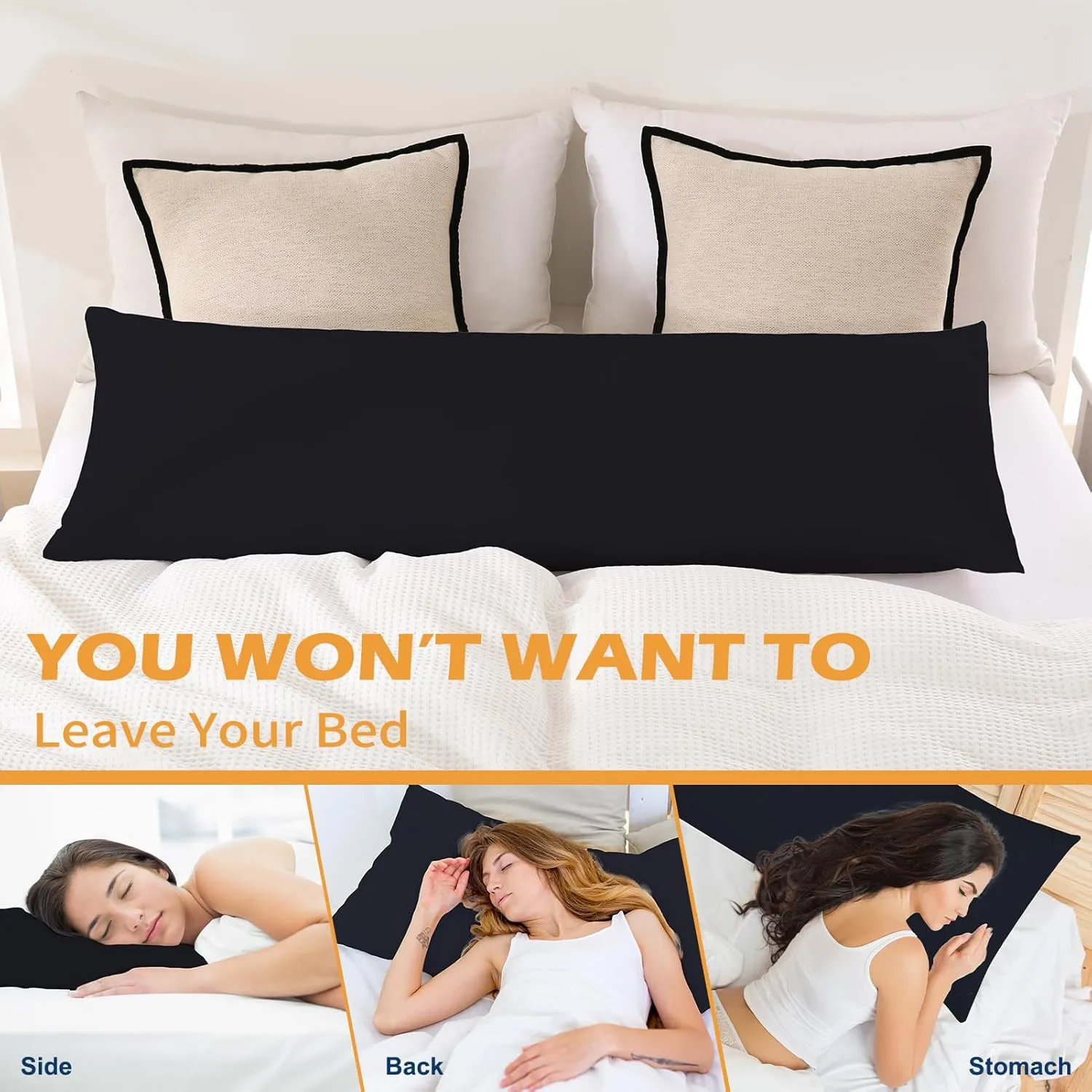 DOWNCOOL Memory Foam Body Pillow Insert with Fiber Cover - Large Full Body Pillows for Adults - Soft Long Bed Pillows for Side Sleepers - 20x54 inch (Black, with Cover)