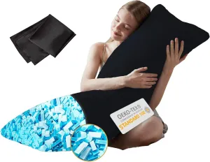 DOWNCOOL Memory Foam Body Pillow Insert with Fiber Cover - Large Full Body Pillows for Adults - Soft Long Bed Pillows for Side Sleepers - 20x54 inch (Black, with Cover)