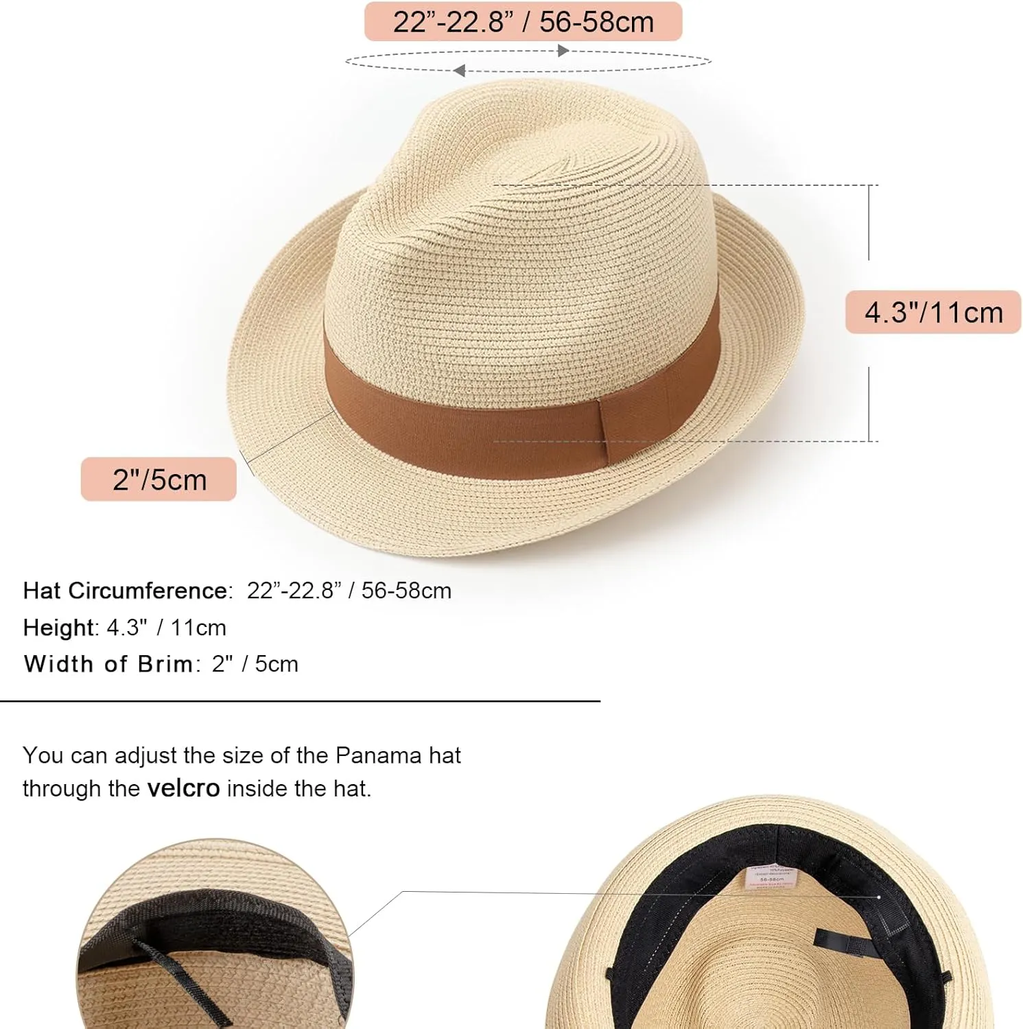 DRESHOW Women Straw Panama Hat Travel Fedora Beach Sun Hat Summer Wide Brim Straw Roll up Hat UPF 50 