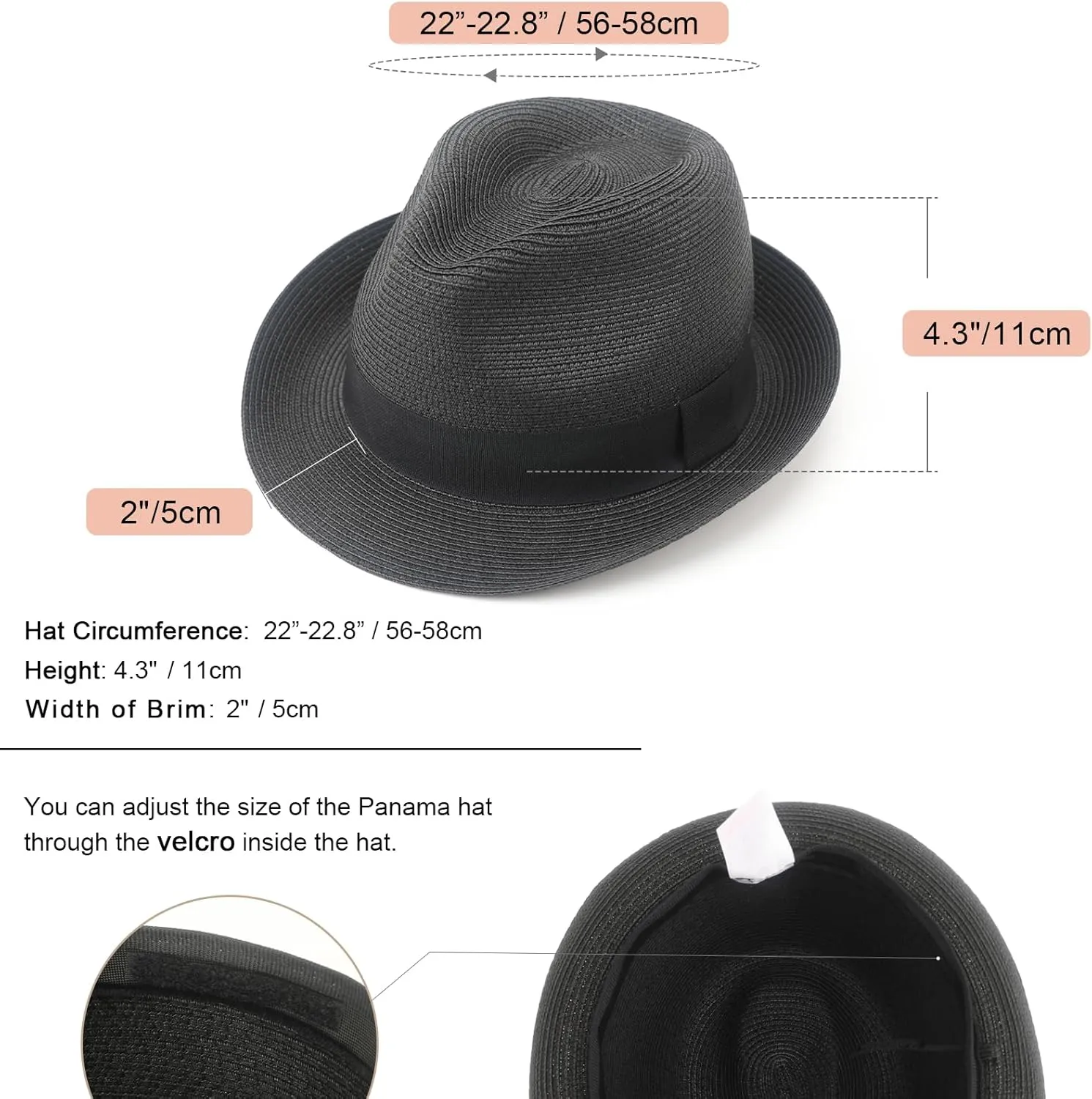 DRESHOW Women Straw Panama Hat Travel Fedora Beach Sun Hat Summer Wide Brim Straw Roll up Hat UPF 50 