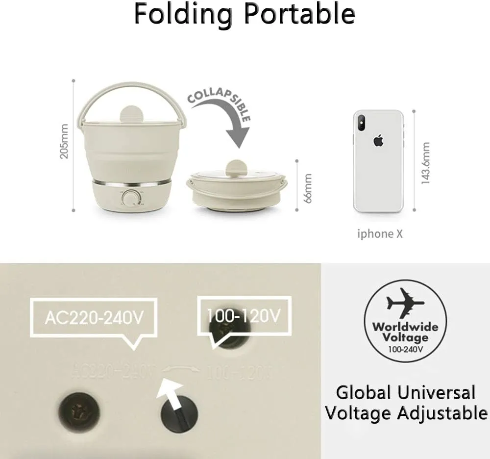 Drizzle Foldable Electric Cooker Travel Hot Pot - Dual Voltage 100V-240V Hot Pot Cooking - Food Grade Silicone Cookerware Boiling Water Steamer - Camping Office Hotel Noodle Porridge Soup Dorm