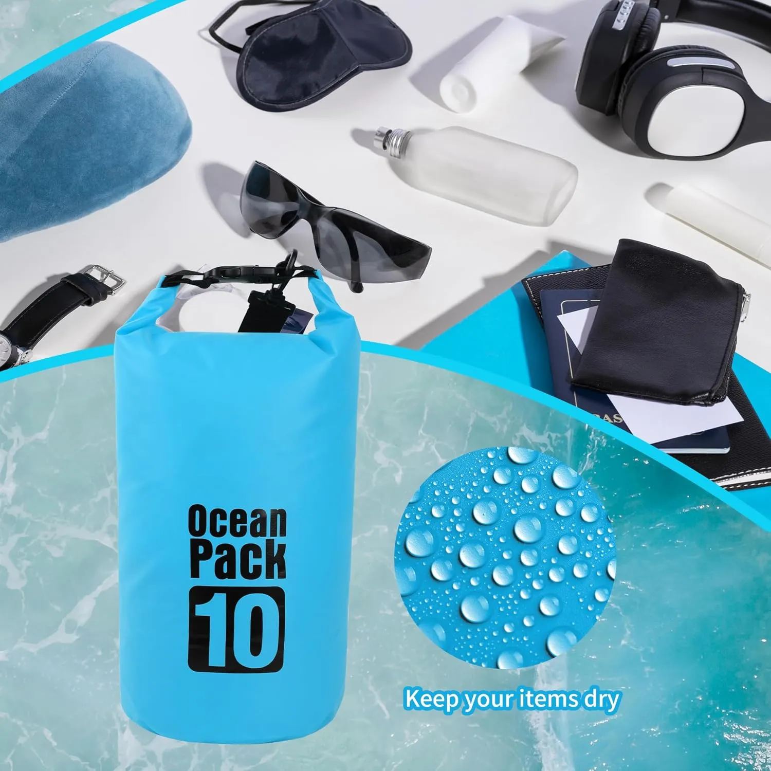 Dry Bag Waterproof for Women Men,15L Rolled Lightweight Dry Storage Bag Backpack with Phone Case for Travel,Swimming,Boating, Kayaking,Camping & Beach,Lake Blue