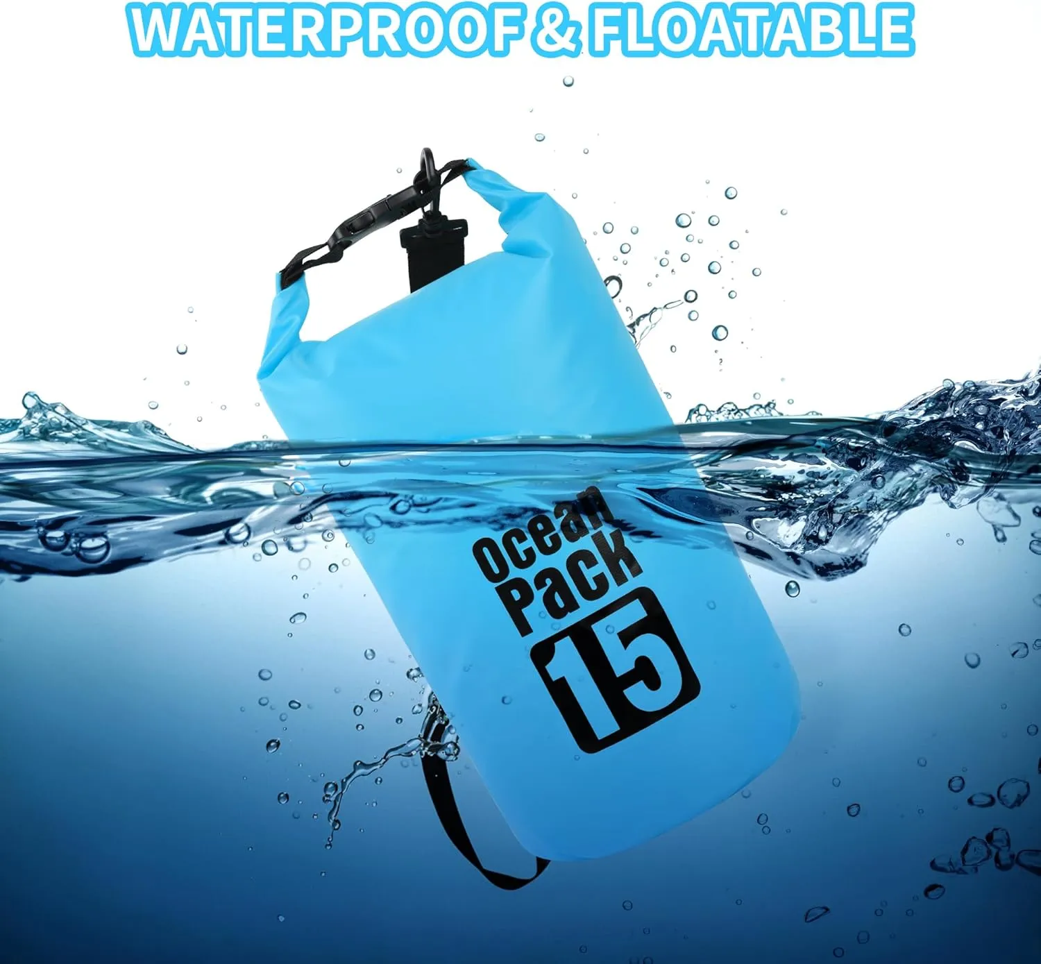 Dry Bag Waterproof for Women Men,15L Rolled Lightweight Dry Storage Bag Backpack with Phone Case for Travel,Swimming,Boating, Kayaking,Camping & Beach,Lake Blue