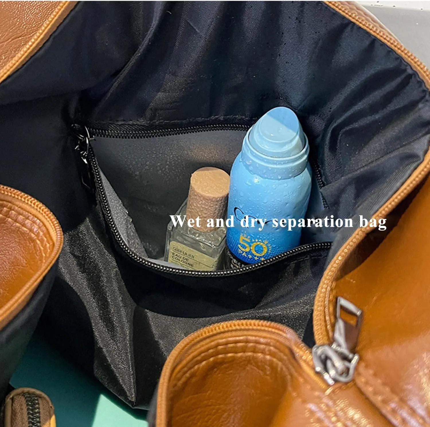 Duffle Travel Bag Waterproof Leather Weekend Bag Carry On Hangbag With Shoe Compartment & Wet Pocket,Sports Tote Gym Bag Hospital Bags,Overnight Bag For Men (Gray)