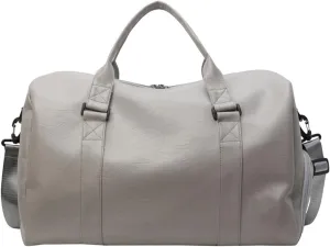 Duffle Travel Bag Waterproof Leather Weekend Bag Carry On Hangbag With Shoe Compartment & Wet Pocket,Sports Tote Gym Bag Hospital Bags,Overnight Bag For Men (Gray)
