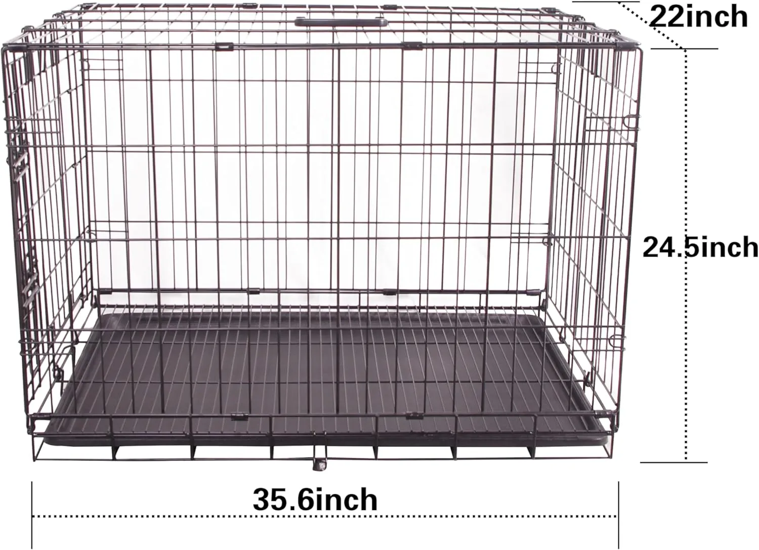 Durable, Foldable Metal Wire Dog Crate with Tray, Single Door, 35.6 x 22 x 24.5 Inches, Black