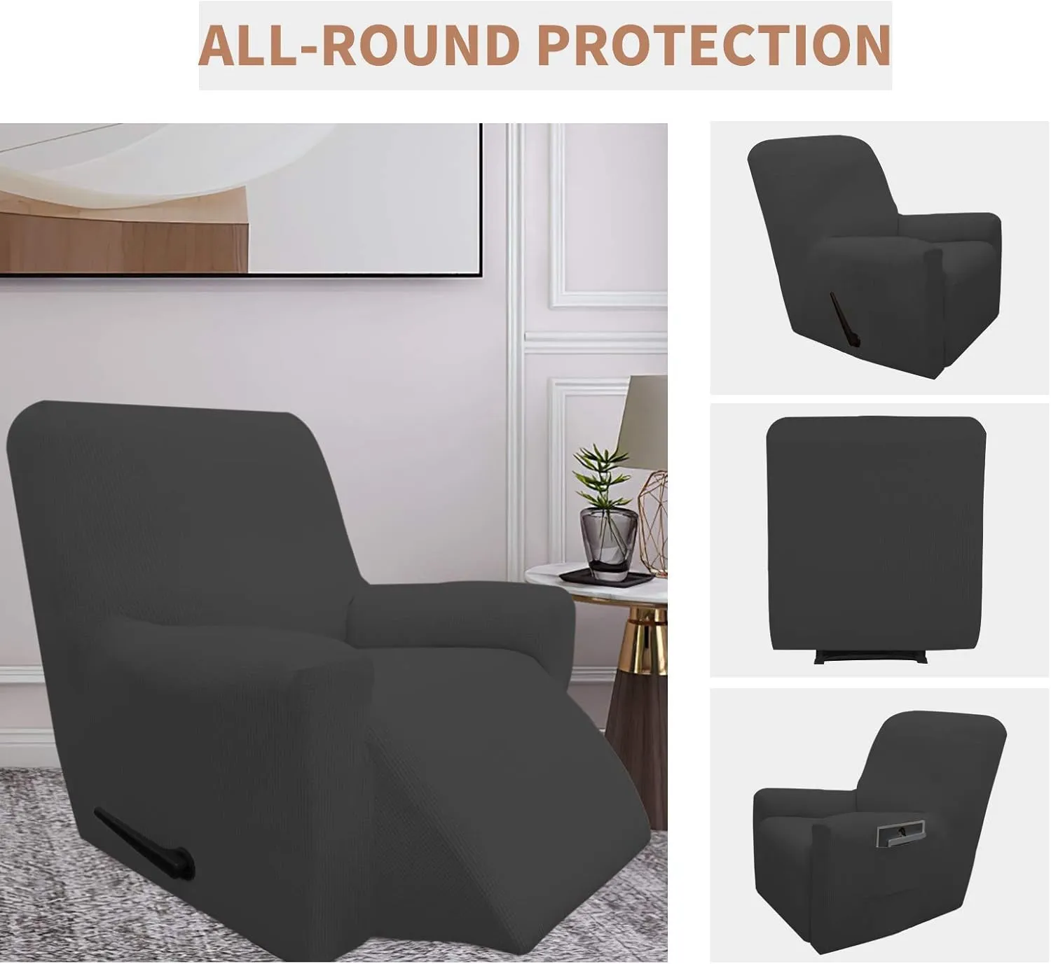 Easy-Going 100% Waterproof Recliner Cover, Dual Waterproof Couch Cover for Recliner, 1- Piece Jacquard Sofa Cover, Leakproof Sofa Slipcover for Kids, Pets, Dog and Cat (Recliner, Dark Gray) 1 Seat