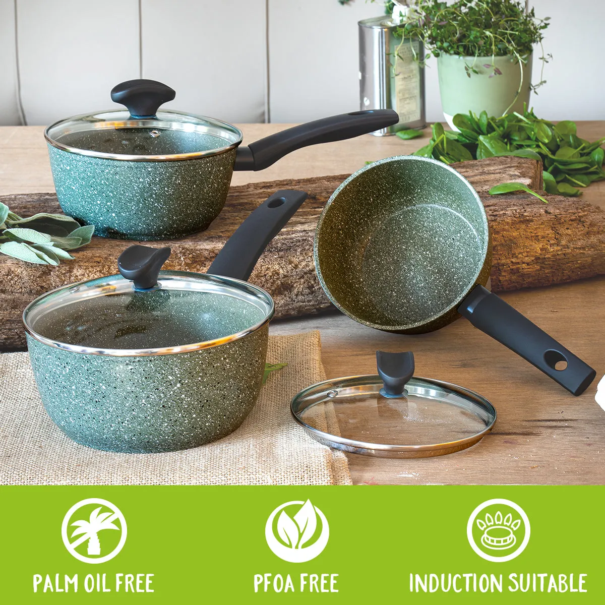 Eco Non-Stick Induction Frying Pan, Wok & Lid Set - 3 Piece Set