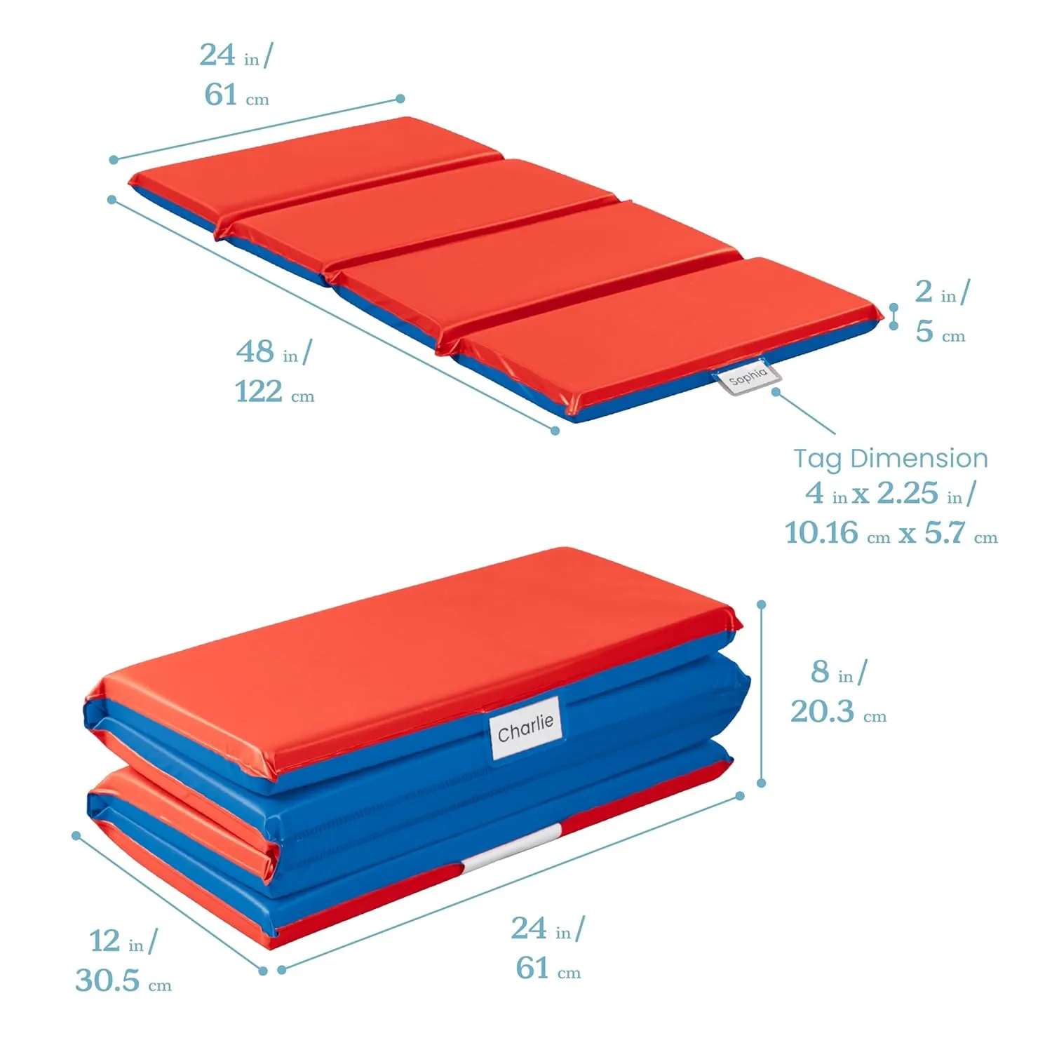 ECR4Kids Premium Folding Rest Mat, 4-Section, 2in, Sleeping Pad, Blue/Red, 1-Piece