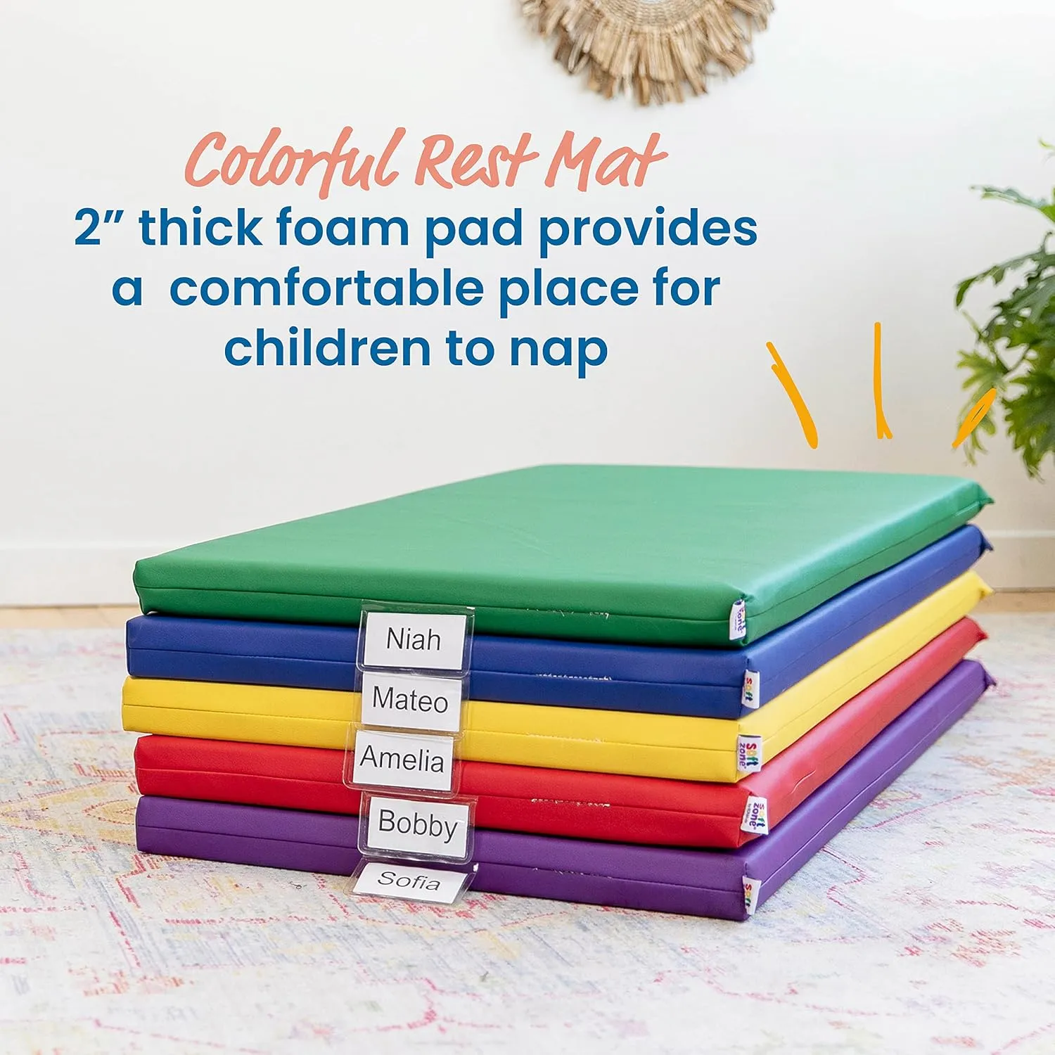 ECR4Kids SoftZone Rainbow Rest Mat, 2in, Sleeping Pad, Assorted, 5-Piece