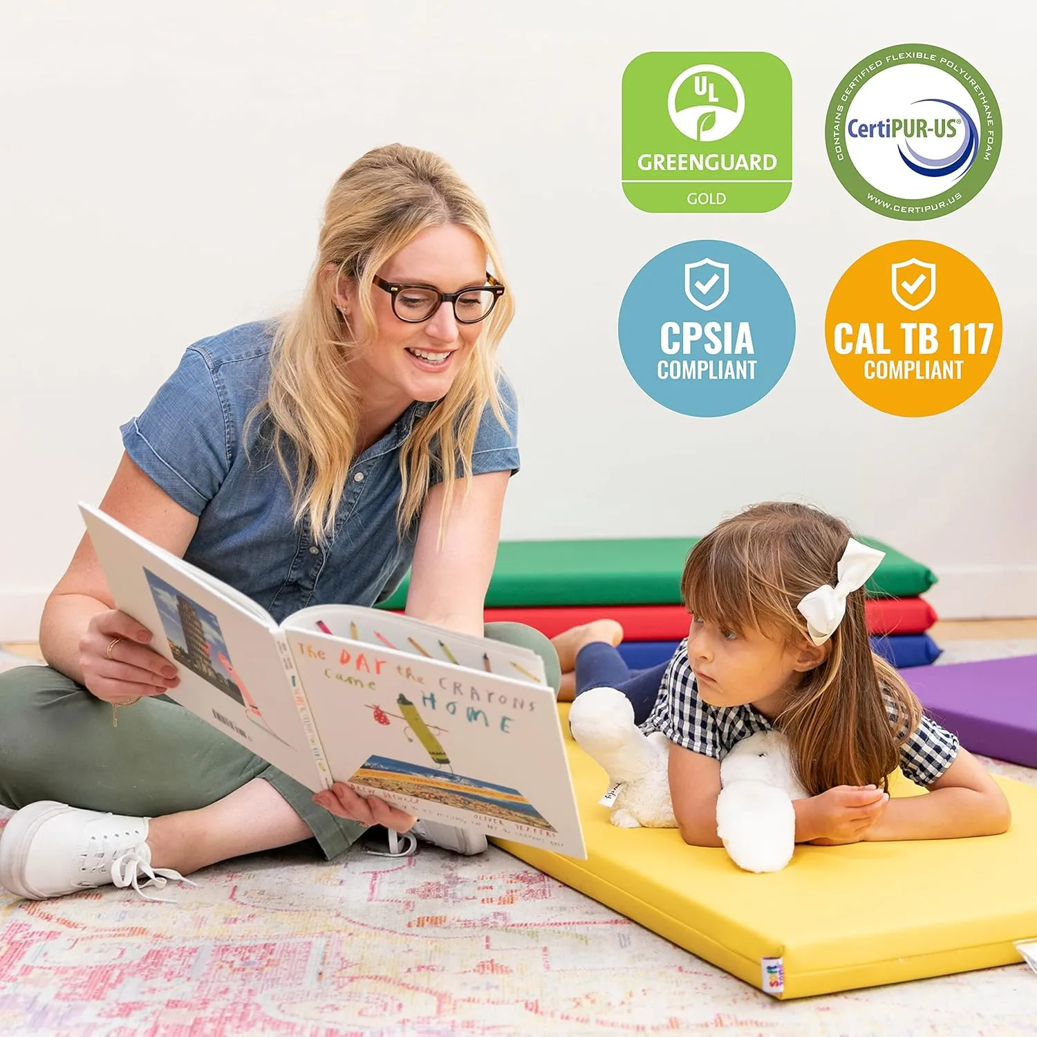 ECR4Kids SoftZone Rainbow Rest Mat, 2in, Sleeping Pad, Assorted, 5-Piece