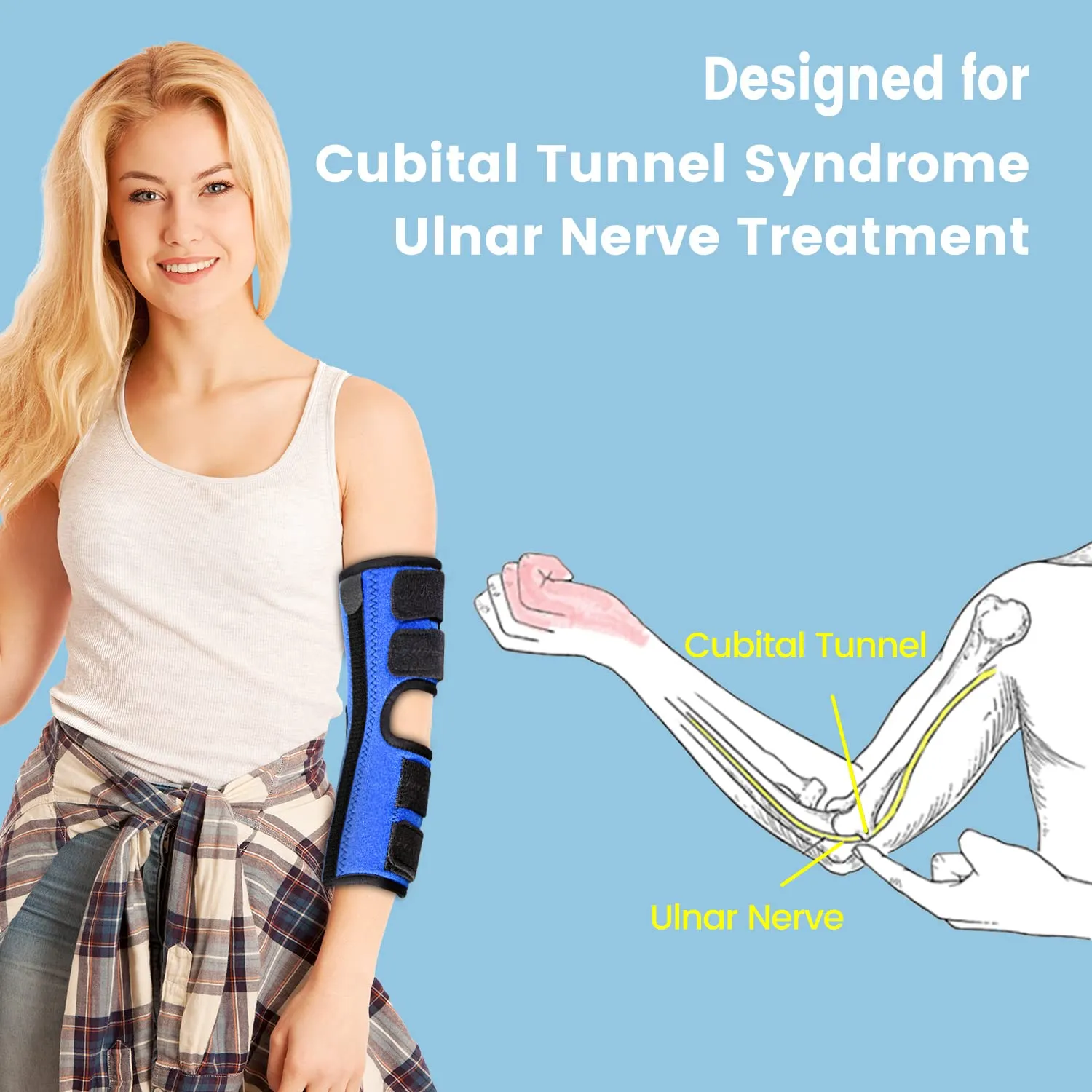 Elbow Brace, Night and Day Splint for Ulnar Nerve Entrapment for Left and Right, Cubital Tunnel Syndrome Physical Therapy and Recovery, Arm Immobilizer for Sleep and Work, for Woman, Man - L/XL