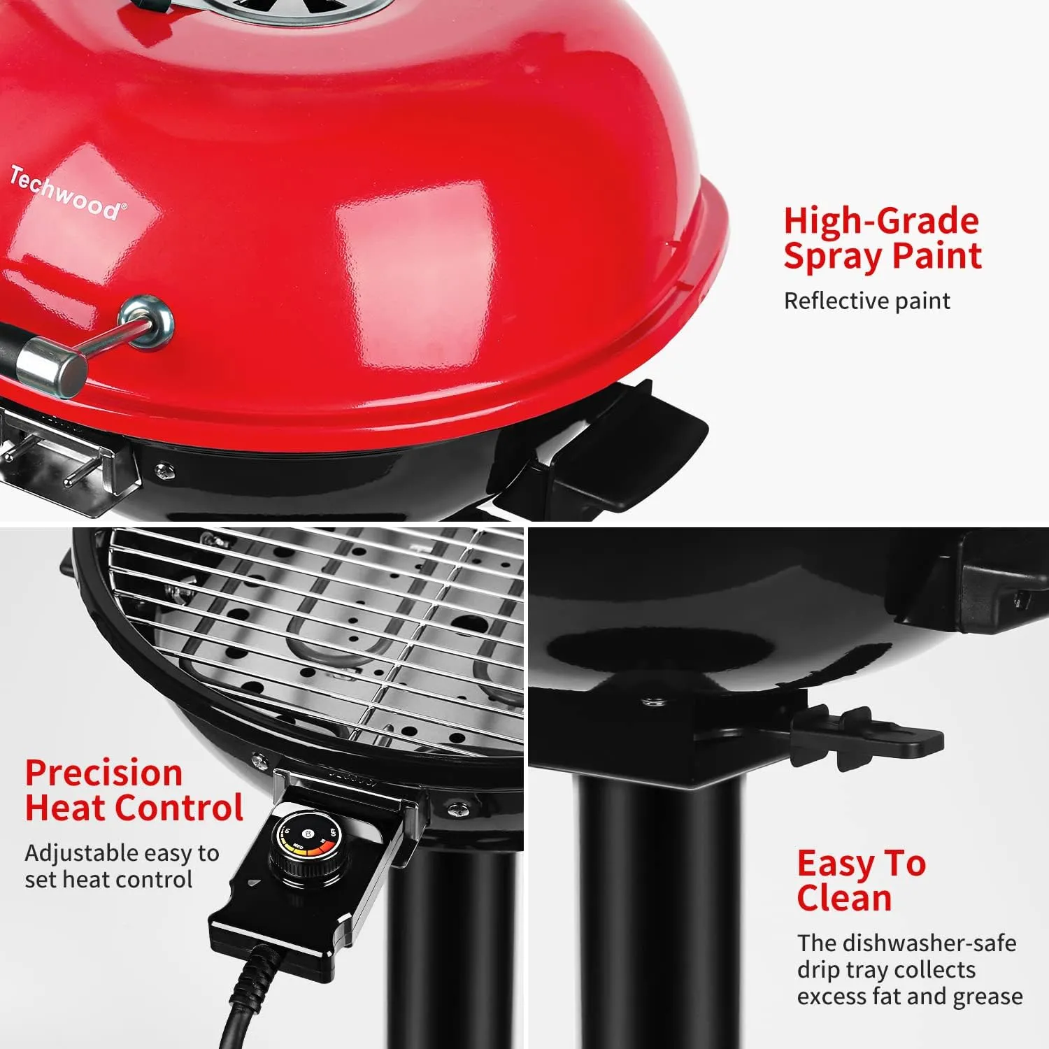 Electric BBQ Grill Techwood 15-Serving Indoor/Outdoor Electric Grill for Indoor & Outdoor Use, Double Layer Design, Portable Removable Stand Grill, 1600W (Stand Red BBQ Grills)