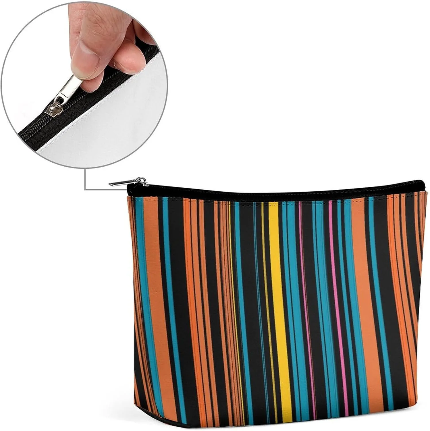 Elegant Makeup Bag, Cute Black Blue Stripes Cosmetic Bag Large Capacity Pouch Portable Organizer for Men & Women