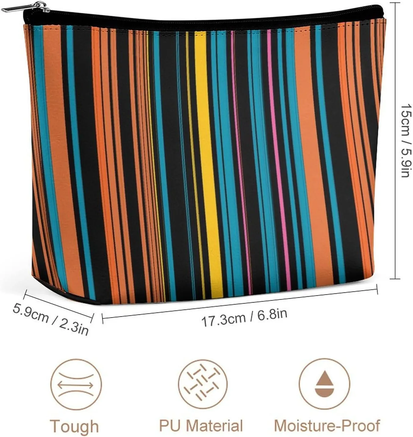 Elegant Makeup Bag, Cute Black Blue Stripes Cosmetic Bag Large Capacity Pouch Portable Organizer for Men & Women