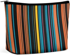 Elegant Makeup Bag, Cute Black Blue Stripes Cosmetic Bag Large Capacity Pouch Portable Organizer for Men & Women