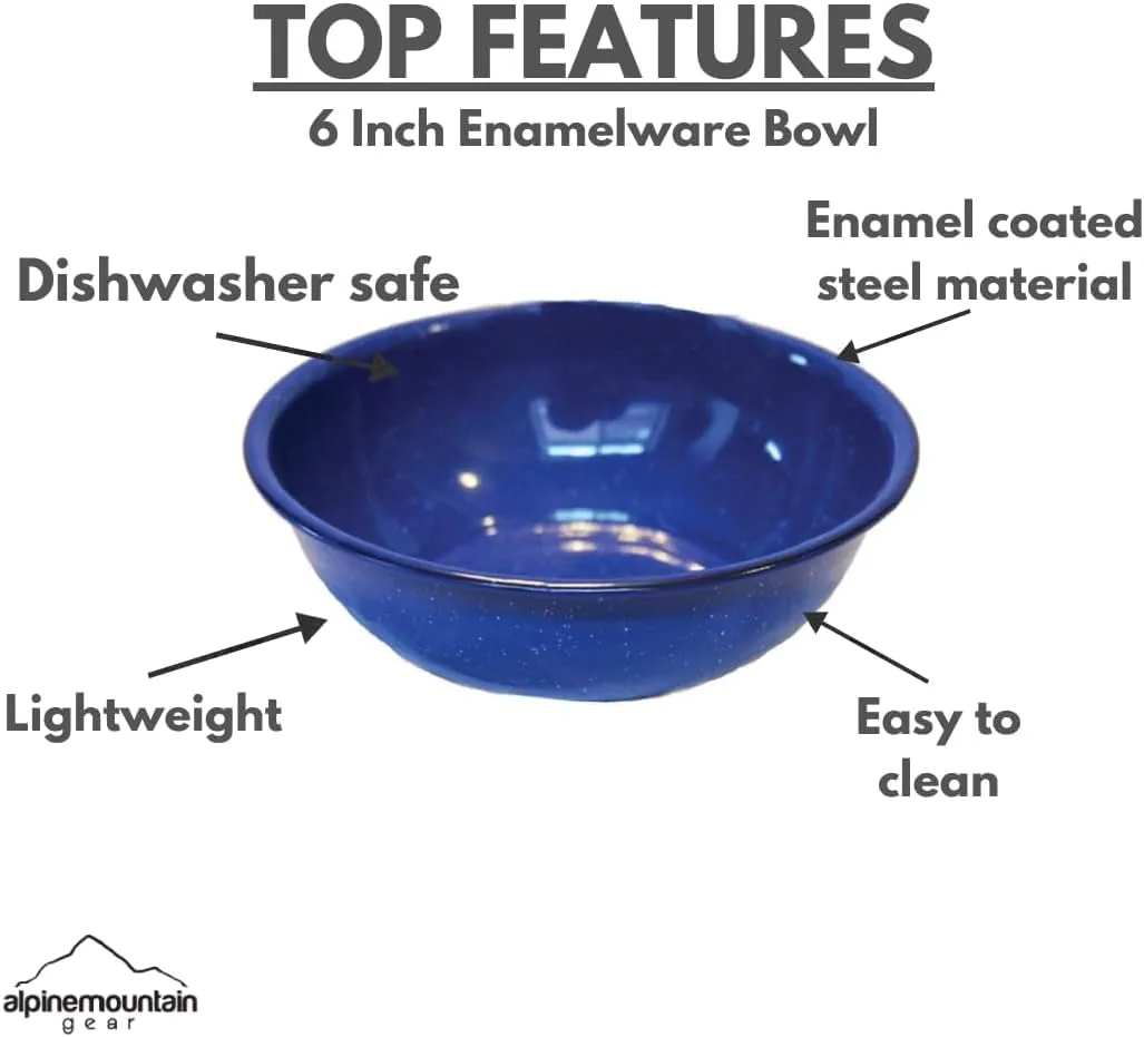 Enamelware for Camping and Backpacking - Enamel Cookware Gear Essentials for Camping and Backpacking (Made by Caddis Sports) (6 Inch Bowl (4 Pack))