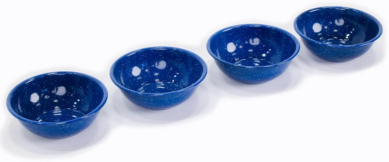 Enamelware for Camping and Backpacking - Enamel Cookware Gear Essentials for Camping and Backpacking (Made by Caddis Sports) (6 Inch Bowl (4 Pack))