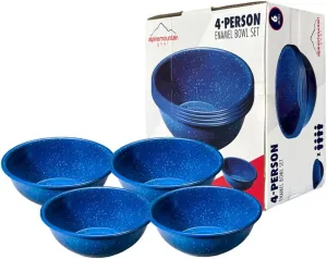 Enamelware for Camping and Backpacking - Enamel Cookware Gear Essentials for Camping and Backpacking (Made by Caddis Sports) (6 Inch Bowl (4 Pack))