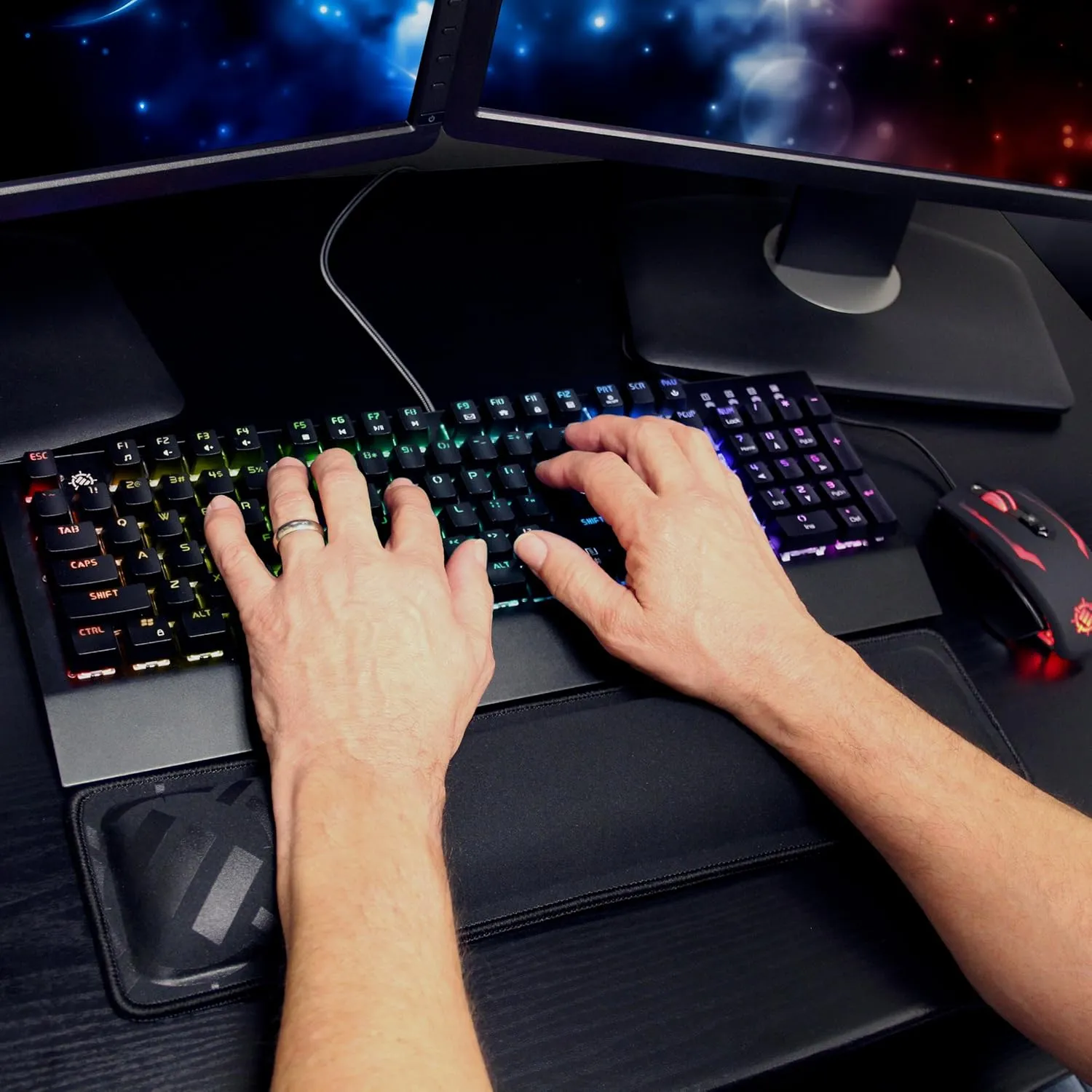 ENHANCE Gaming Keyboard Wrist Rest with Soft Memory Foam - Support for Full Size Keyboards, Wrist Pad with Anti-Fray Stitching, Non-Slip Base - Thick 1 inch Padding for Esports