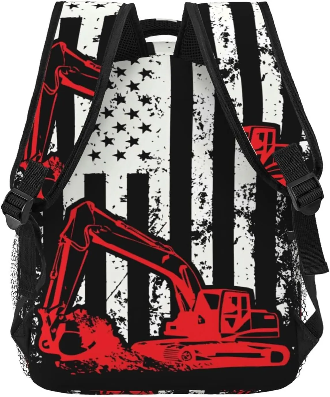 Excavator American Flag Backpack Lightweight Laptop Backpack Casual Daypack Travel Double Shoulder Bag For Women Men