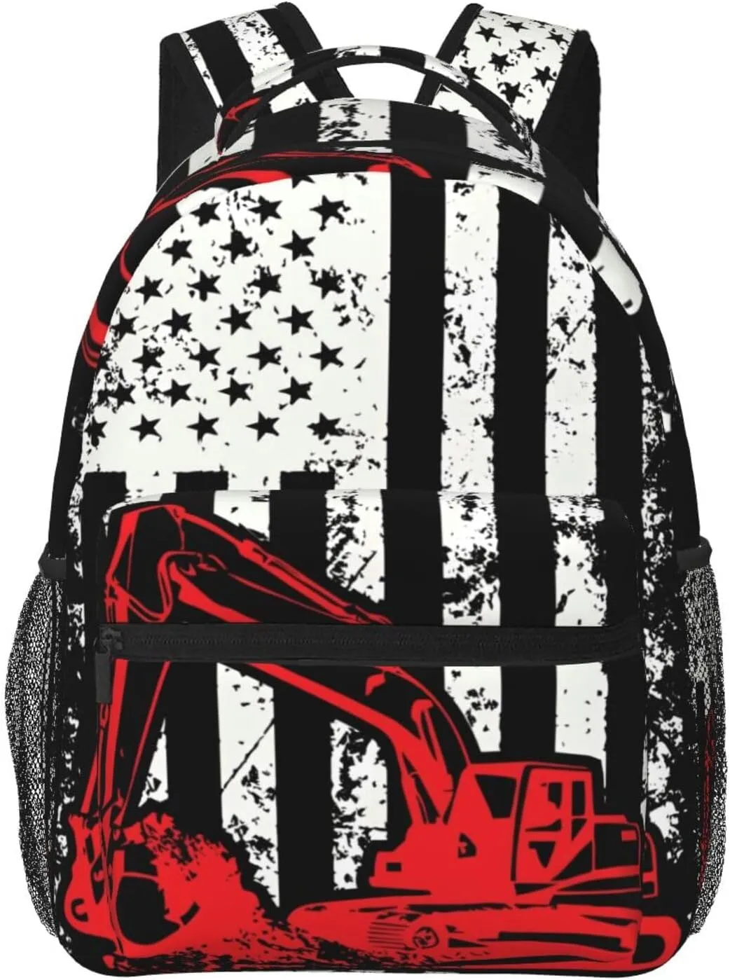 Excavator American Flag Backpack Lightweight Laptop Backpack Casual Daypack Travel Double Shoulder Bag For Women Men