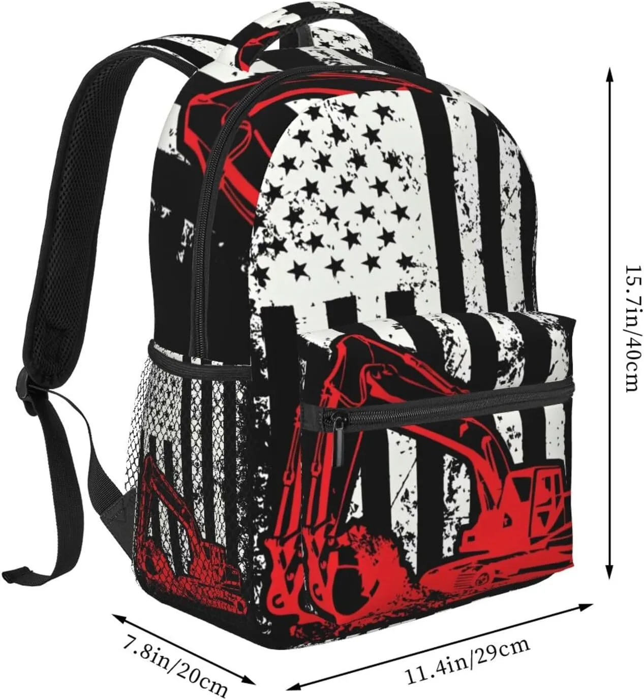 Excavator American Flag Backpack Lightweight Laptop Backpack Casual Daypack Travel Double Shoulder Bag For Women Men