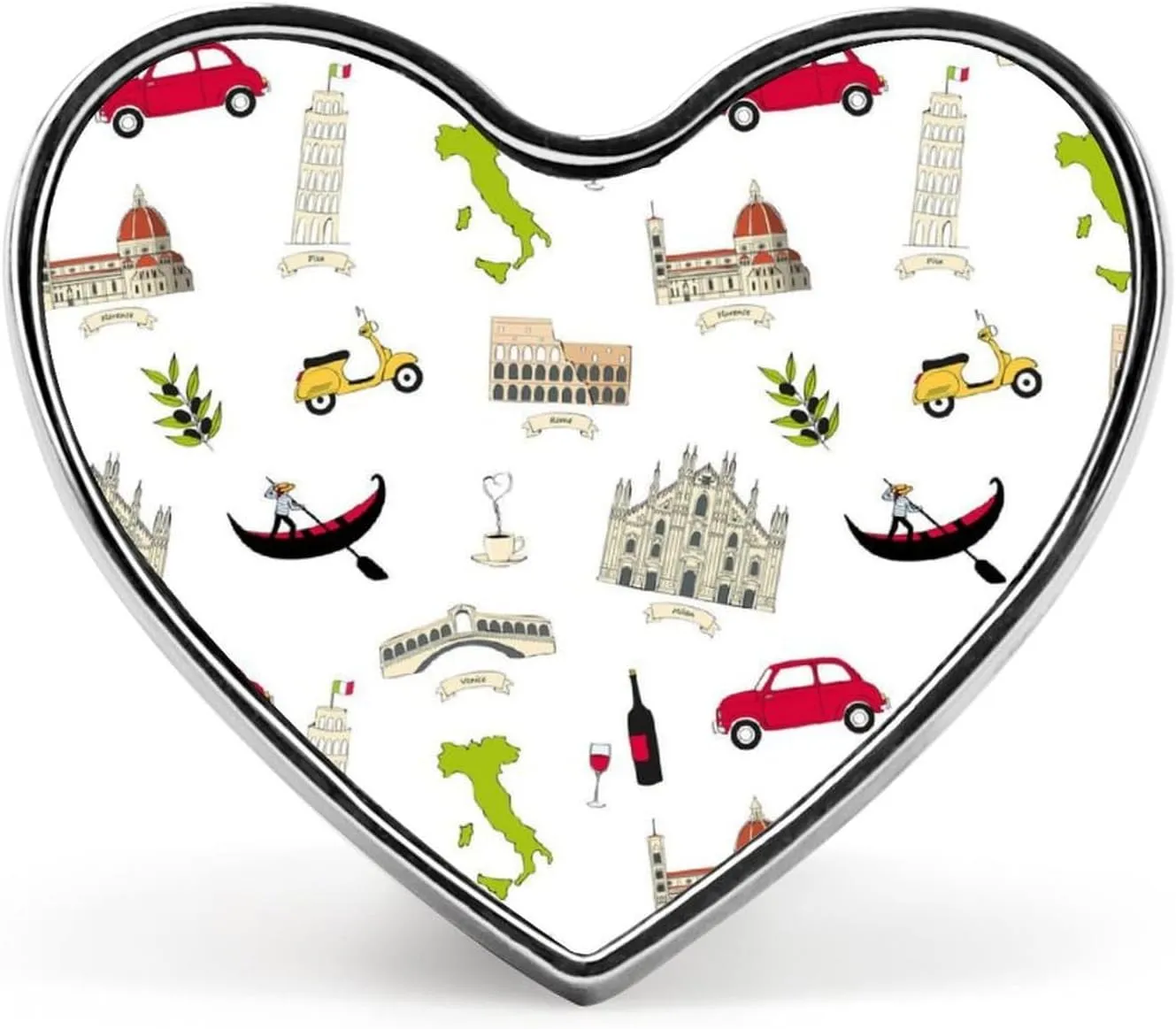 Famous Italian Landmarks Brooch Pins Enamel Brooch Love Heart Lapel Pin Art Decor for Bag Jacket Hat 0.8" X 1"