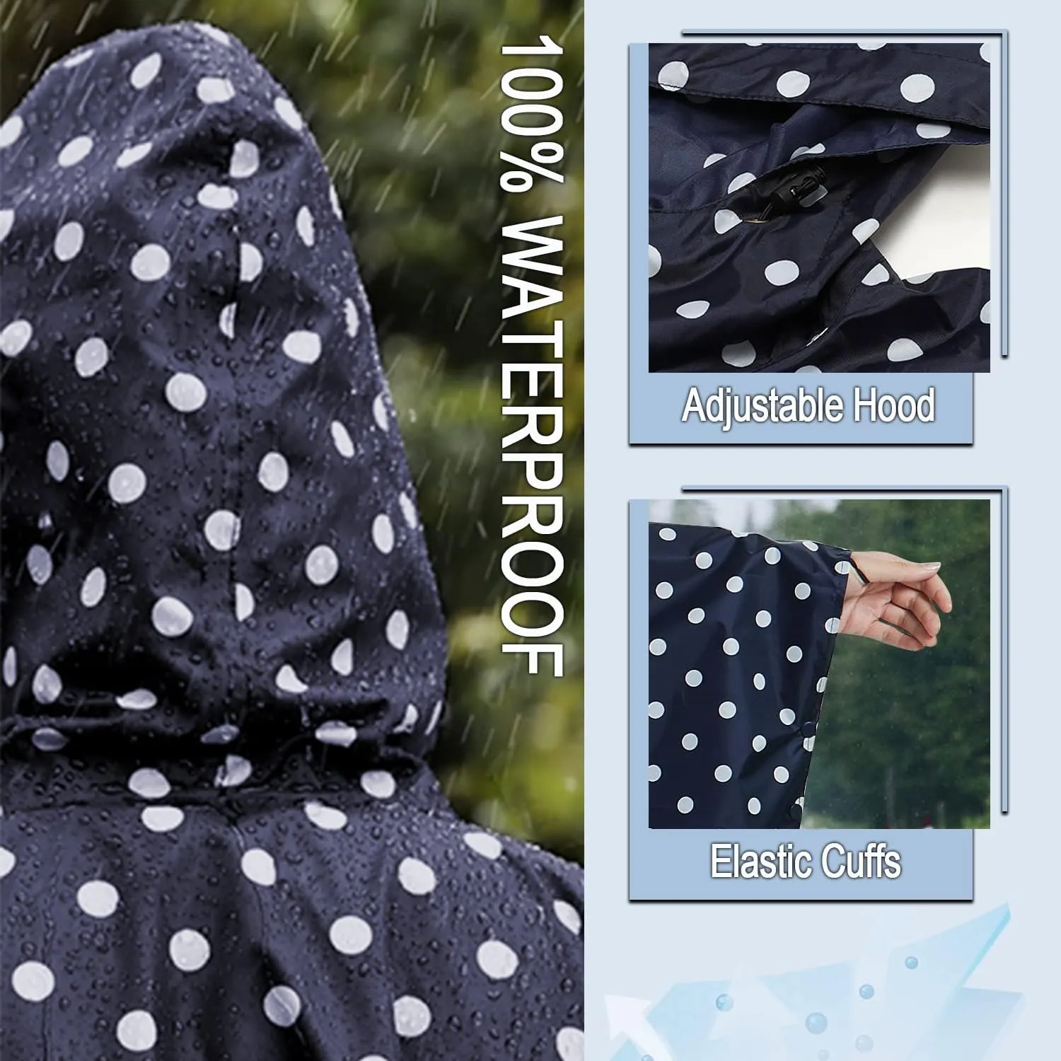 Fashion Hooded Rain Poncho Waterproof Raincoat Jacket with pocket for Women/Men/Adult