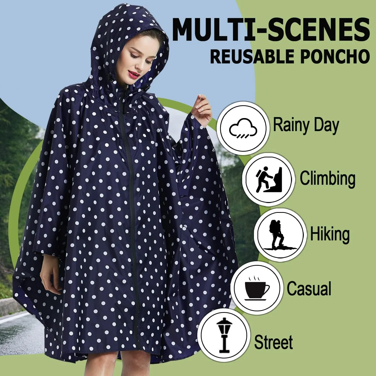 Fashion Hooded Rain Poncho Waterproof Raincoat Jacket with pocket for Women/Men/Adult