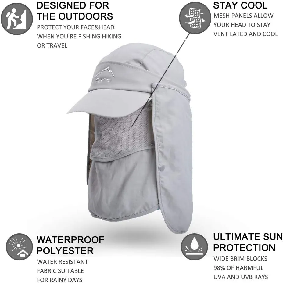FEOYA Sun Hat Safari Cap with UPF 50  Sun Protection Wide Brim Hat for Hiking Camping Gardening Fishing